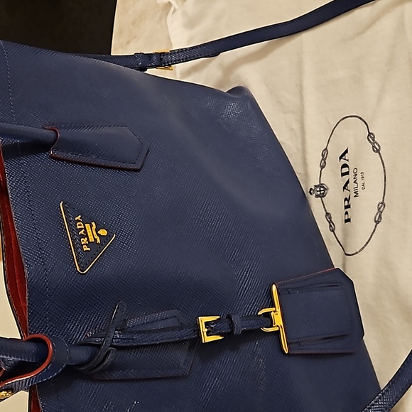 Prada Medium Saffiano Leather Double Bag Blue/Red - Picture 2 of 11